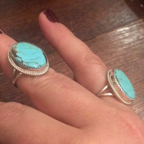 Sterling silver turquoise rings size 8 - Picture 2 of 3